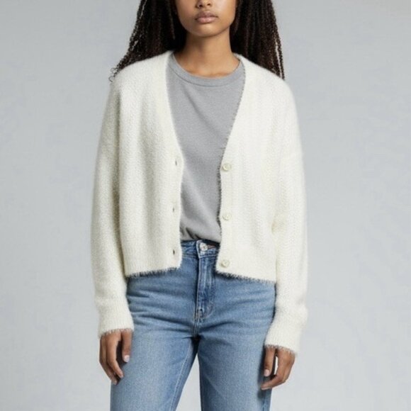 Abercrombie Fitch SweaterSoft AF Ivory Cardigan Cozy Fluffy Knit Womens XL - Picture 1 of 8